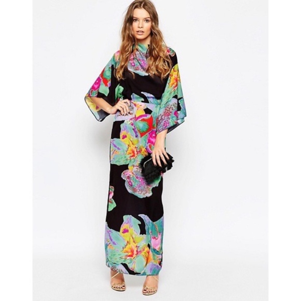 ASOS Black Maxi Dress with Multicolor Floral Print